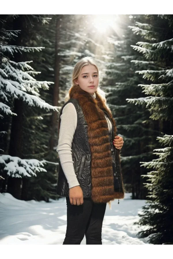 Kadın Kolsuz Fermuarlı Yelek - Siyah