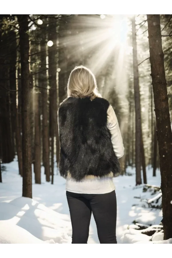 Kadın Kolsuz Fermuarlı Yelek - Siyah