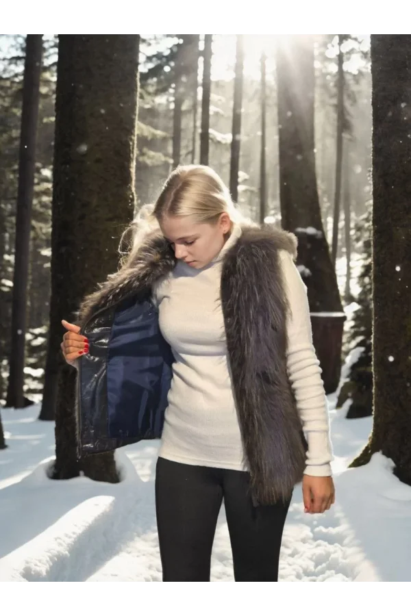 Kadın Kolsuz Fermuarlı Yelek - Siyah