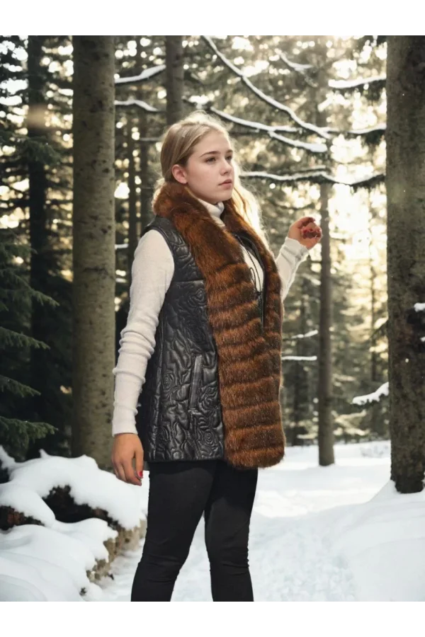 Kadın Kolsuz Fermuarlı Yelek - Siyah