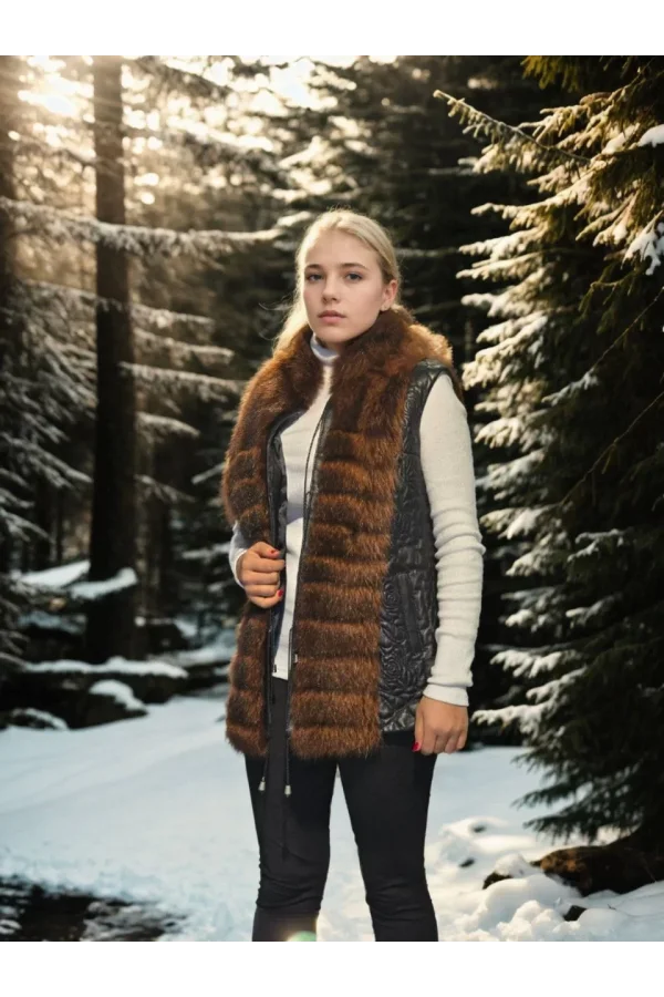 Kadın Kolsuz Fermuarlı Yelek - Siyah