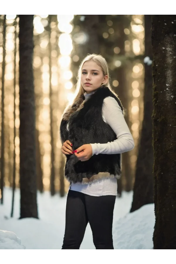 Kadın Kolsuz Fermuarlı Yelek - Siyah