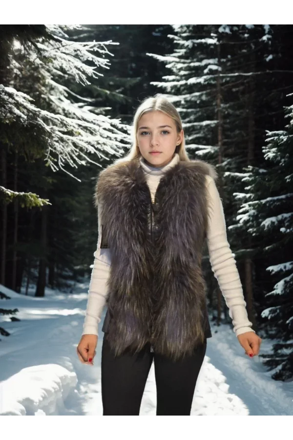 Kadın Kolsuz Fermuarlı Yelek - Siyah