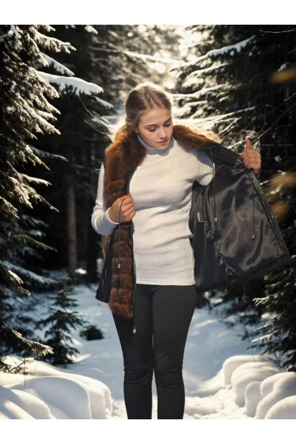 Kadın Kolsuz Fermuarlı Yelek - Siyah