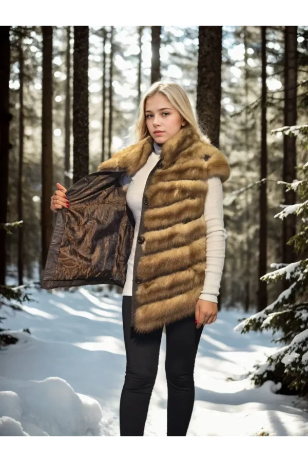 Kadın Kolsuz Hakiki Kürk - Kahve