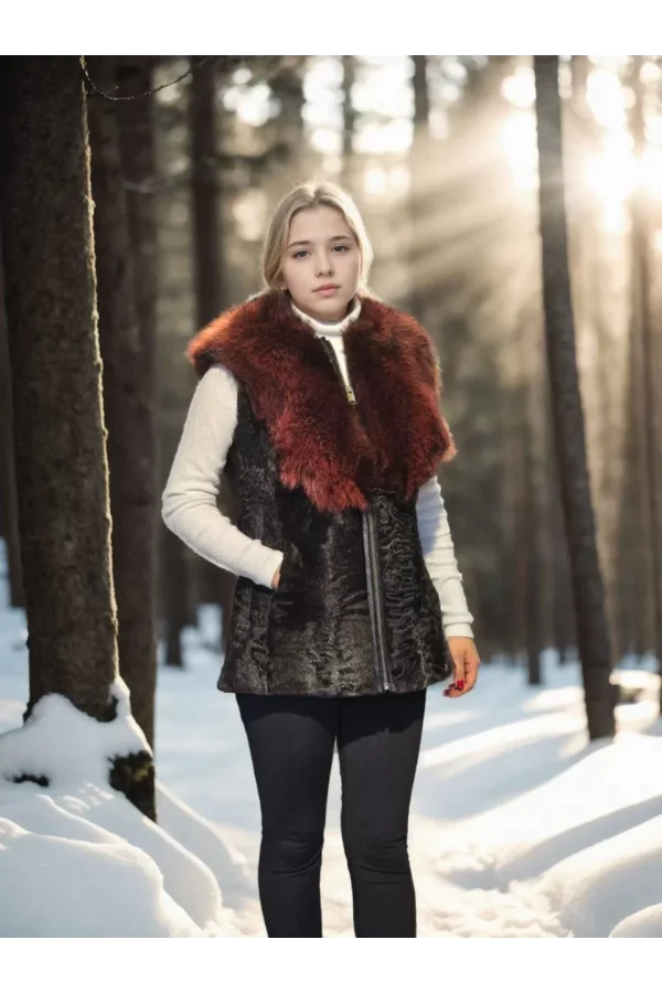 Kadın Kolsuz Hakiki Kürk - Siyah