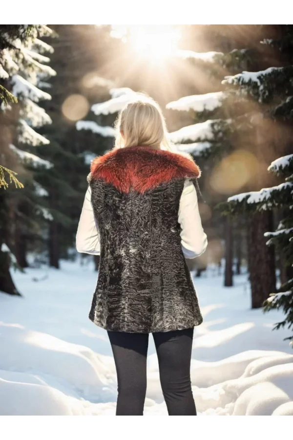 Kadın Kolsuz Hakiki Kürk - Siyah