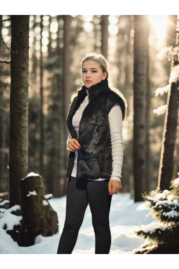 Kadın Kolsuz Hakiki Kürk - Siyah