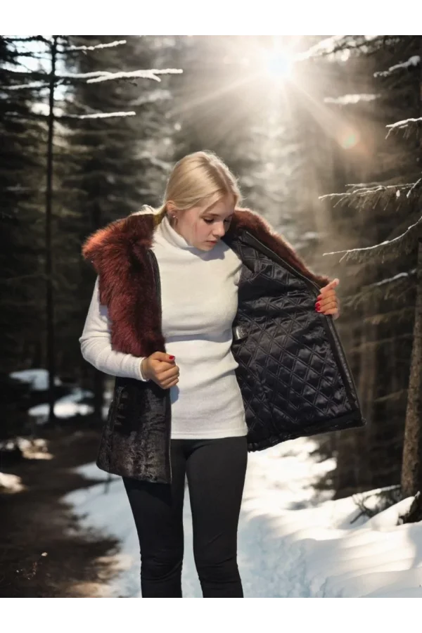 Kadın Kolsuz Hakiki Kürk - Siyah