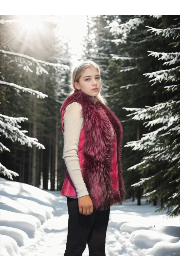 Kadın Kolsuz Hakiki Yelek - Fuşya