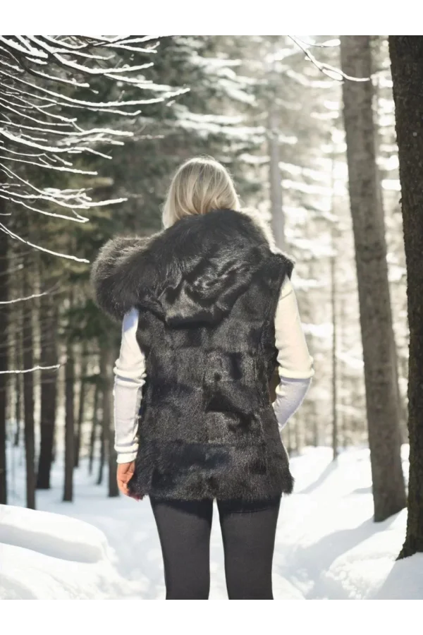 Kadın Kolsuz Kapüşonlu Yelek - Siyah