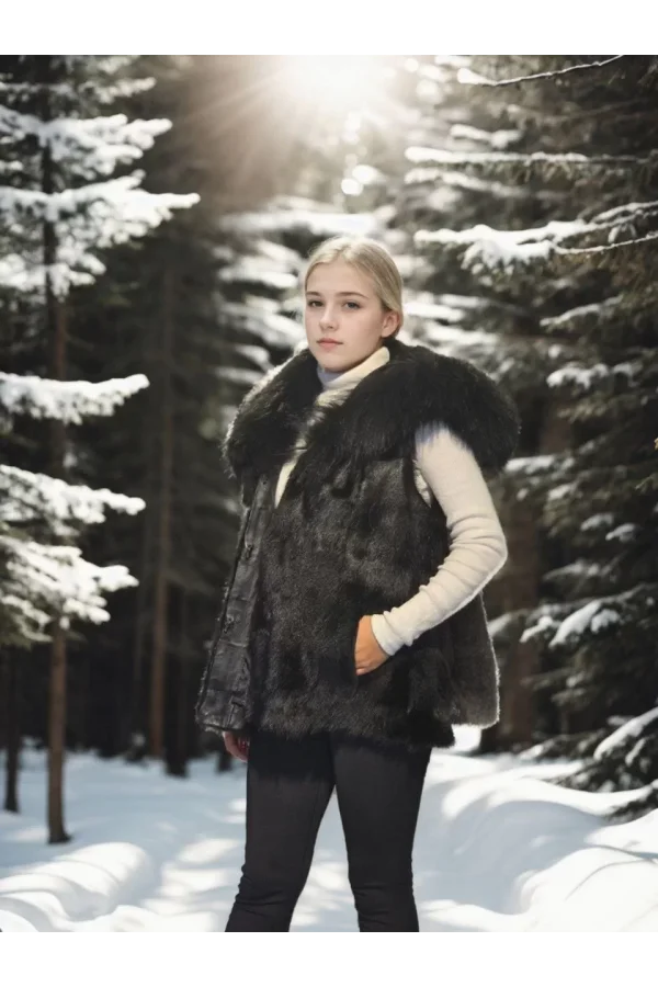 Kadın Kolsuz Kapüşonlu Yelek - Siyah