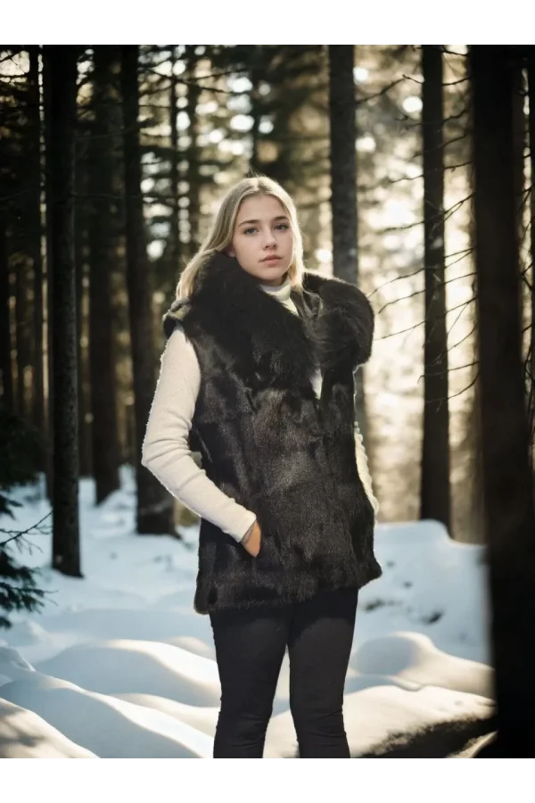 Kadın Kolsuz Kapüşonlu Yelek - Siyah