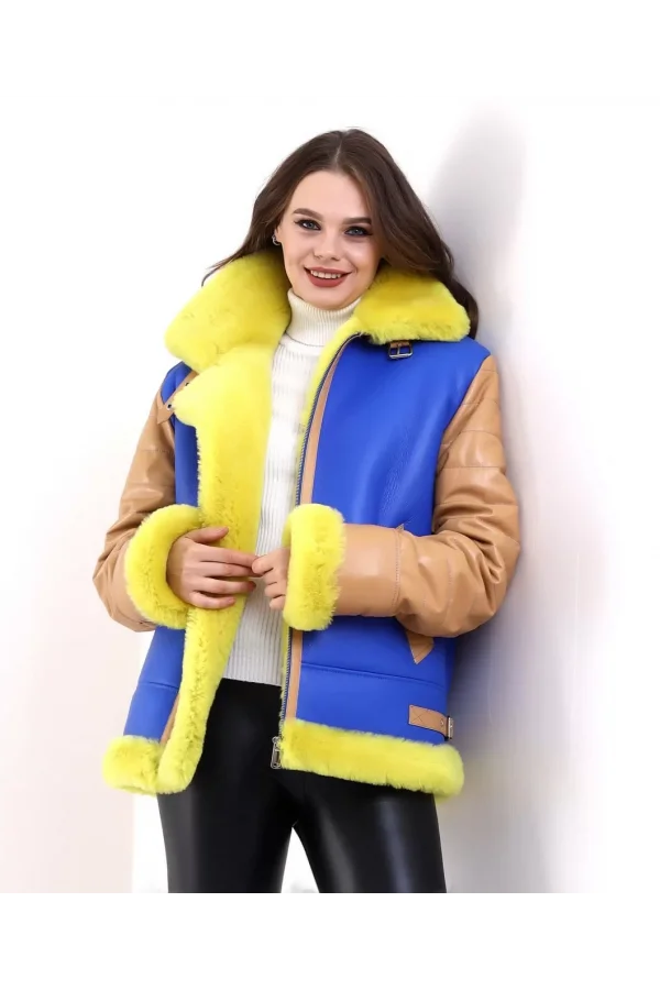 Kadın Koyun Derisi Pilot Hakiki Kürk - Sarı