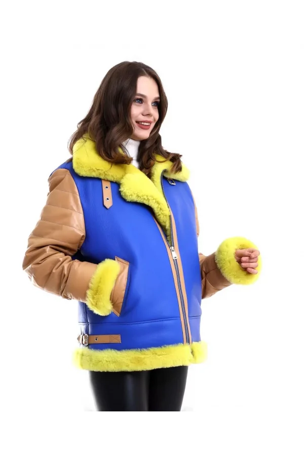 Kadın Koyun Derisi Pilot Hakiki Kürk - Sarı