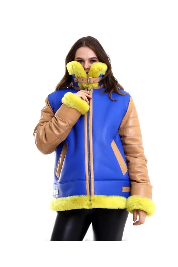 Kadın Koyun Derisi Pilot Hakiki Kürk - Sarı