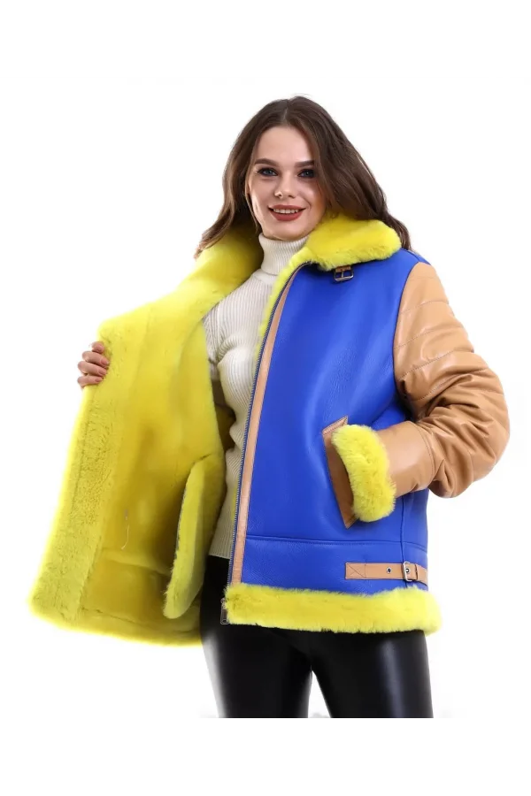 Kadın Koyun Derisi Pilot Hakiki Kürk - Sarı