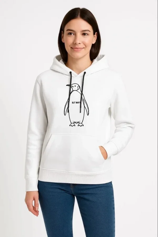 Kadın Nihilist Penguen Özel Tasarım Oversize Kapüşonlu Sweatshirt - Beyaz