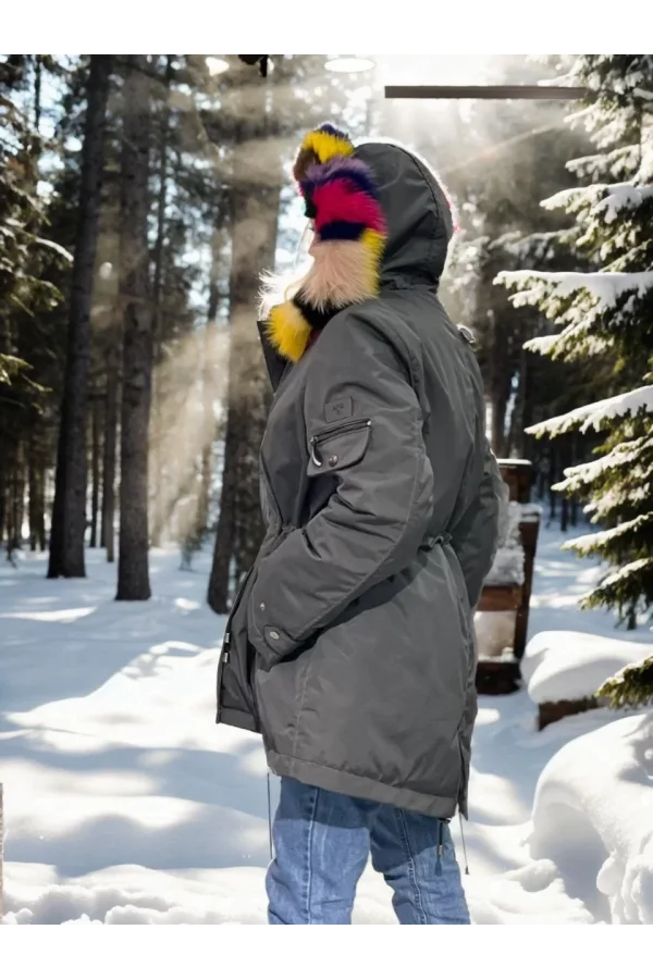 Kadın Su Geçirmez Kapüşonlu Mont - Füme