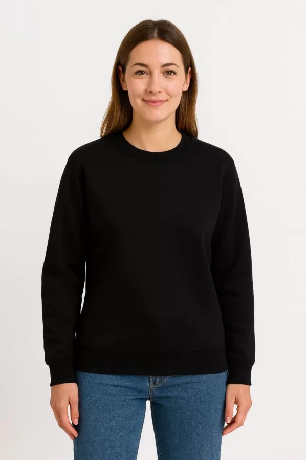 Kadın Üç İplik Düz Bisiklet Yaka SweatShirt  - Siyah