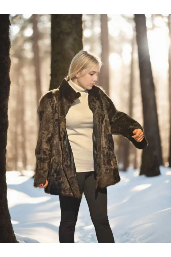 Kadın Uzun Kollu Deri Ceket - Leopar