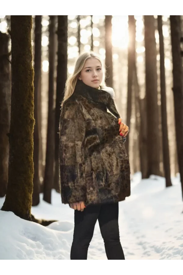 Kadın Uzun Kollu Deri Ceket - Leopar