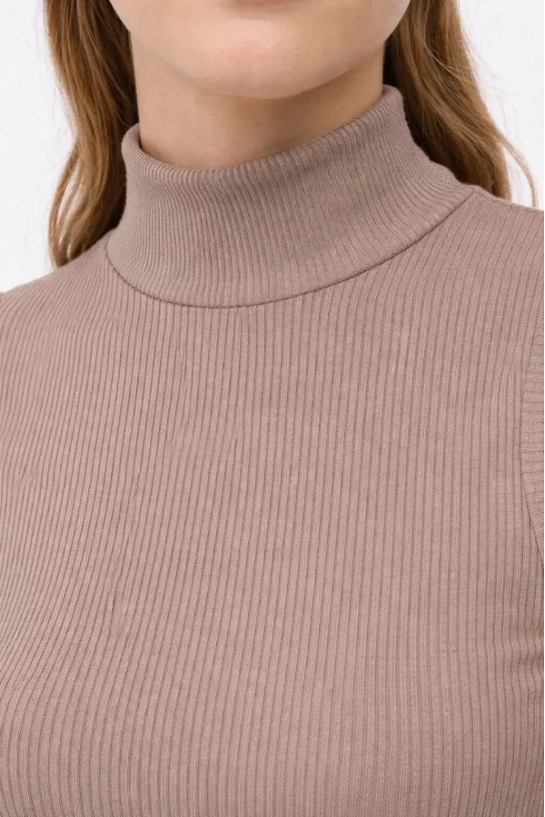 Kadın Yarım Balıkçı Yaka Fitilli Kaşkorse Atlet Basic Şık Bluz Badi - Bej