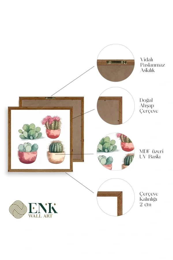 Kaktüs Ahşap Çerçeveli Tablo