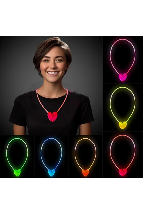 Karanlıkta Yanan Glow Kalp Şekilli Kolye - 6 Adet