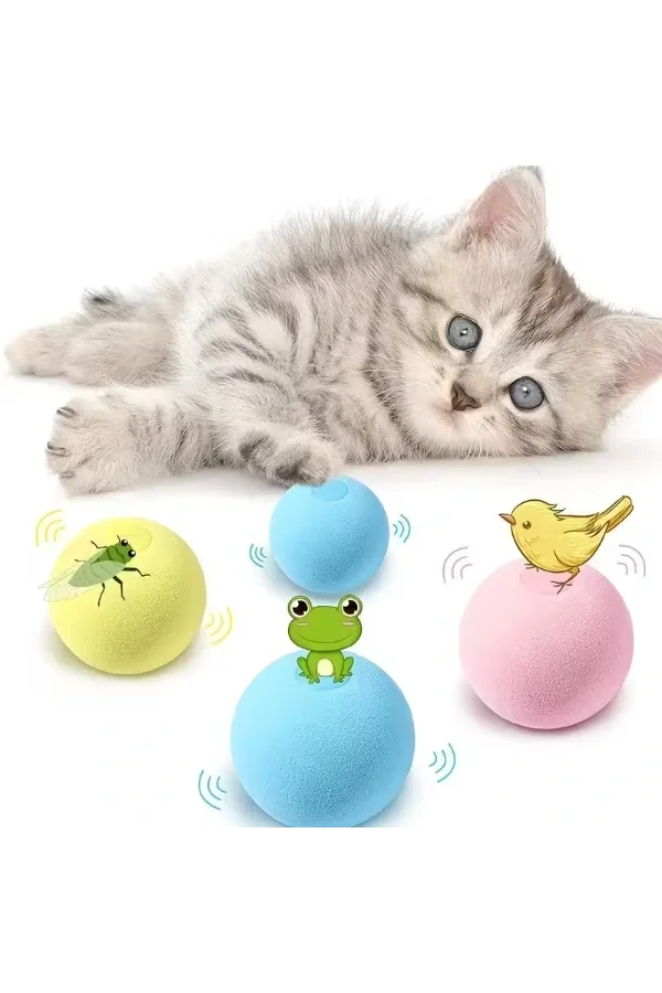 Kedi Otlu 3 Sesli İnteraktif Top Kedi Oyuncağı