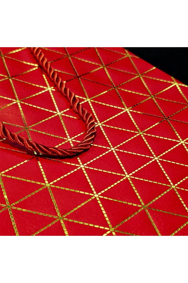 Kırmızı Geometrik Desenli Mini Boy Karton Hediye Çantası