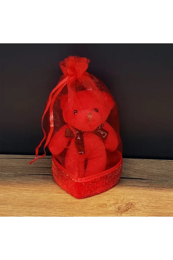 Kırmızı Hediyelik Kese İçinde Ayıcık