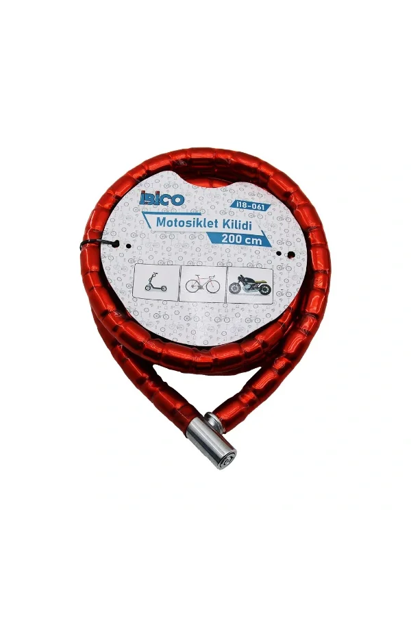 Kırmızı Motor Bisiklet Kilidi 22 mm x 200 cm