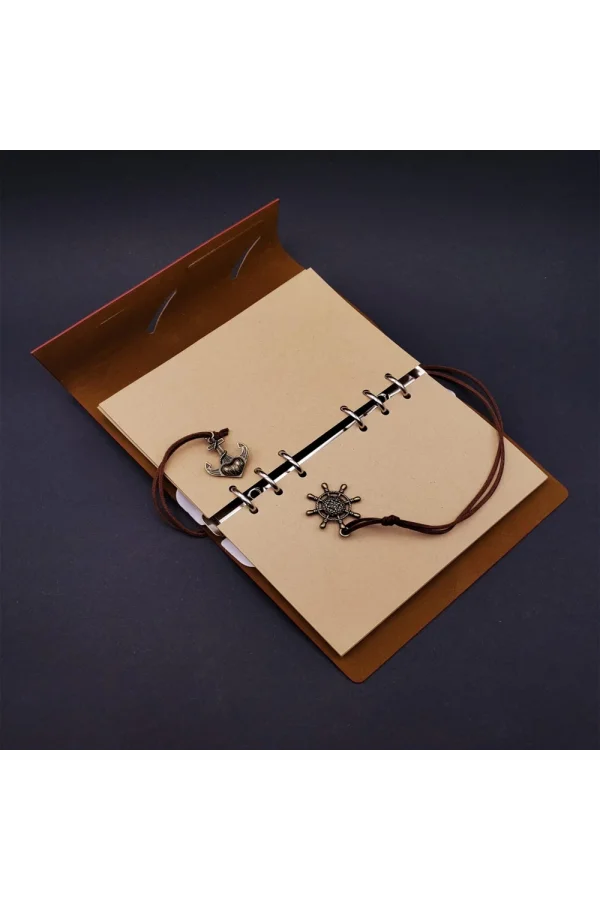 Kırmızı Pusula Tasarım Deri Defter Ve Touchpen Kalem Seti