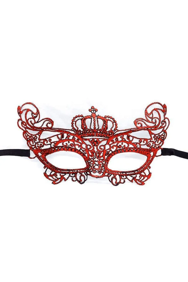 Kırmızı Renk Dantel Örgü İşlemeli Parti Maskesi Model 2