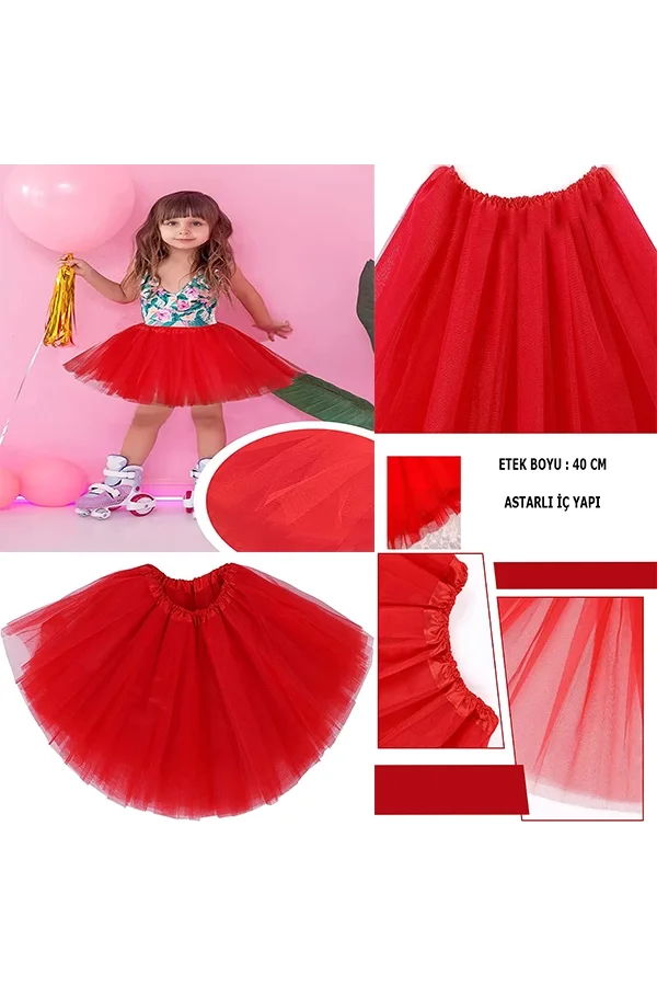 Kırmızı Renk Tütü Etek Çocuk Bebek Boy