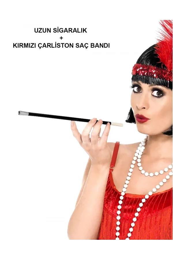 Kırmızı Retro Charliston Aksesuar Seti