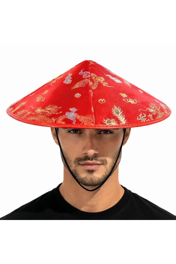Kırmızı Saten Dragon İşlemeli Şapka – Lastikli