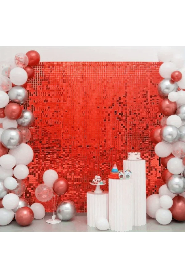 Kırmızı Simli Fon Perde 1x2 m