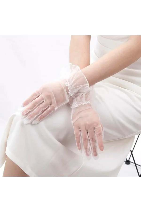 Kısa Boy Likralı Güpürlü Yetişkin Tül Eldiven