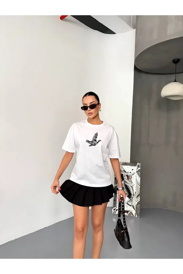 Kısa Kol Baskılı T-shirt - Beyaz