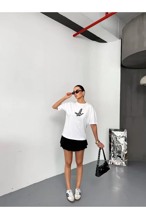 Kısa Kol Baskılı T-shirt - Beyaz