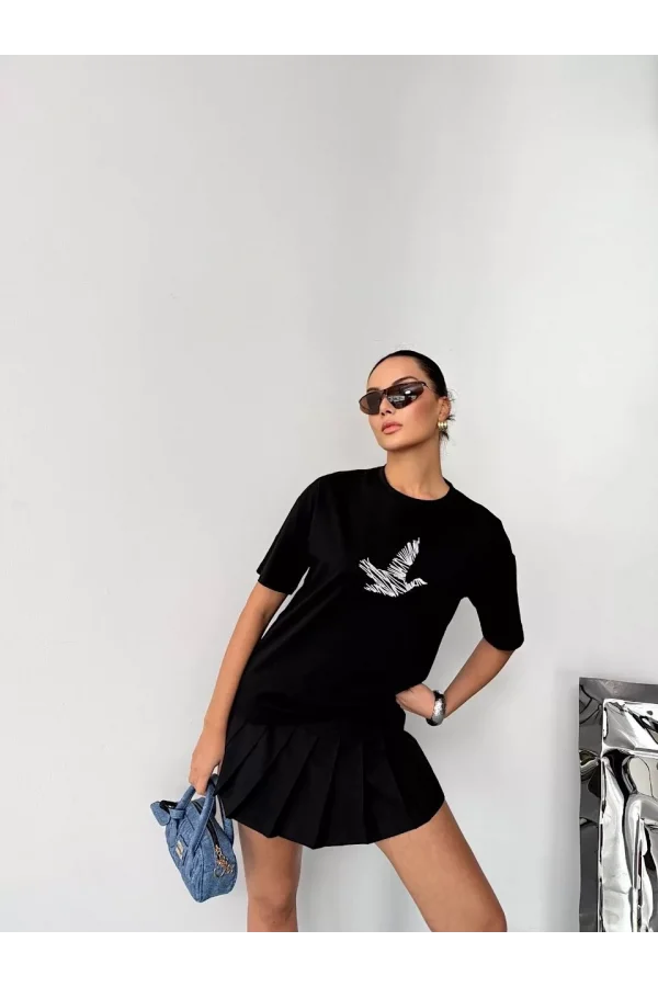 Kısa Kol Baskılı T-shirt - Siyah