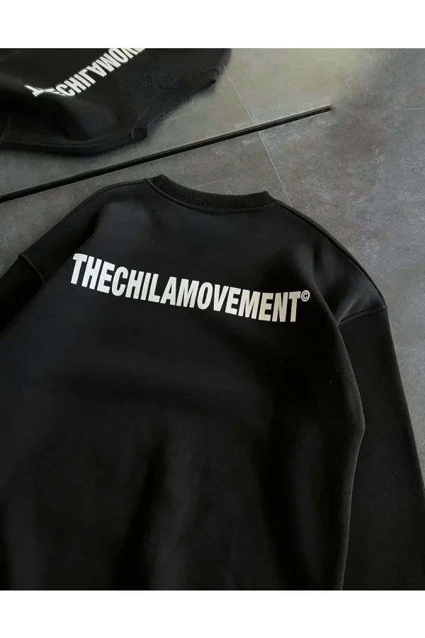 Kışlık Bisiklet Yaka Oversize Baskılı SweatShirt - Siyah