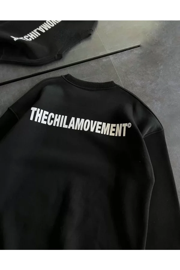 Kışlık Bisiklet Yaka Oversize Baskılı SweatShirt - Siyah