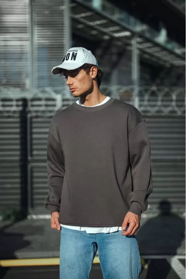 Kışlık Bisiklet Yaka Üç İplik Basic SweatShirt - Antrasit