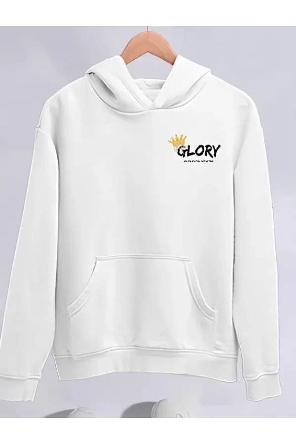 Kışlık Üç İplik Kapüşonlu SweatShirt - Beyaz