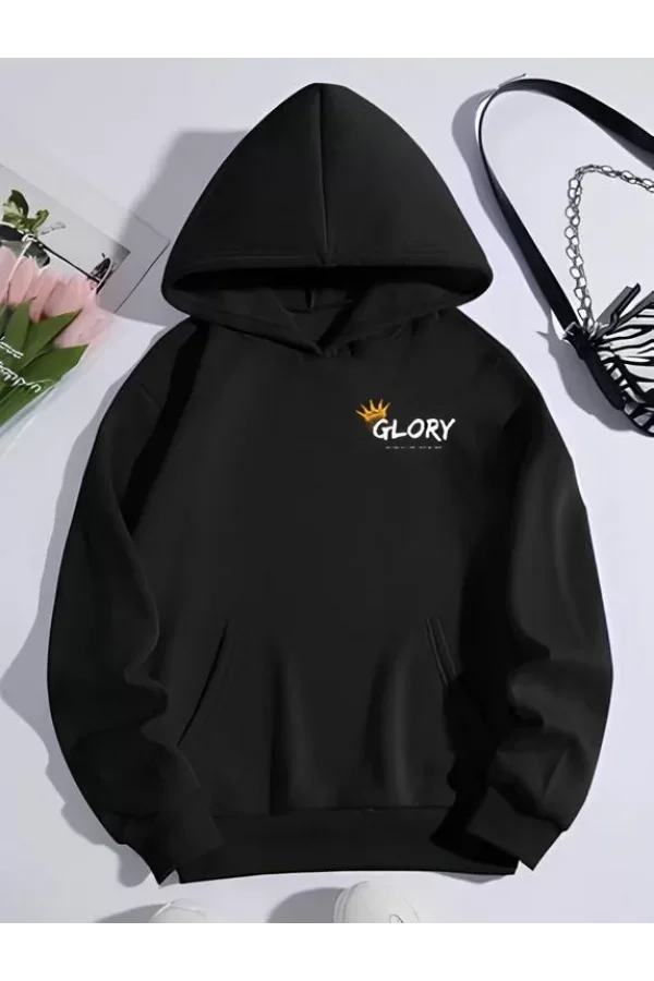 Kışlık Üç İplik Kapüşonlu SweatShirt - Siyah