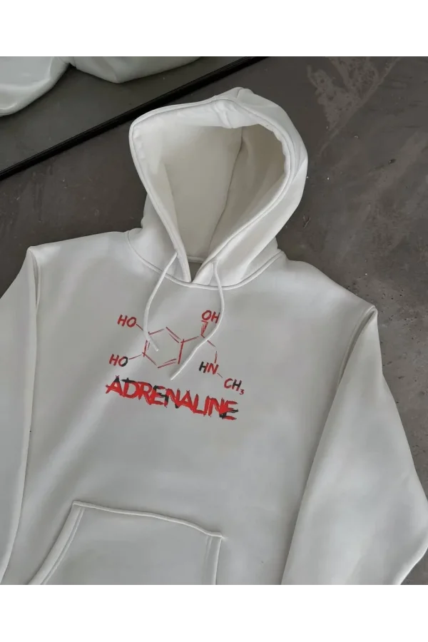 Kışlık Uzun Kol Kapüşonlu SweatShirt - Beyaz