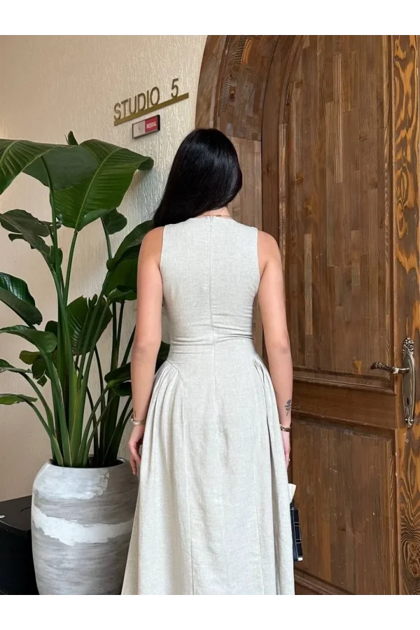 Kolsuz Uzun Kabardin Elbise - Gri